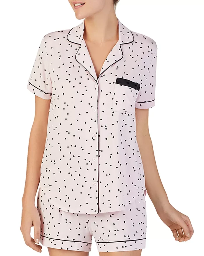 Visit the Kate Spade New York Store Kate Spade New York Pajamas for Women 2 Piece Set Comfy Modal Classic Short Sleeve Notch Collar Button Top and short