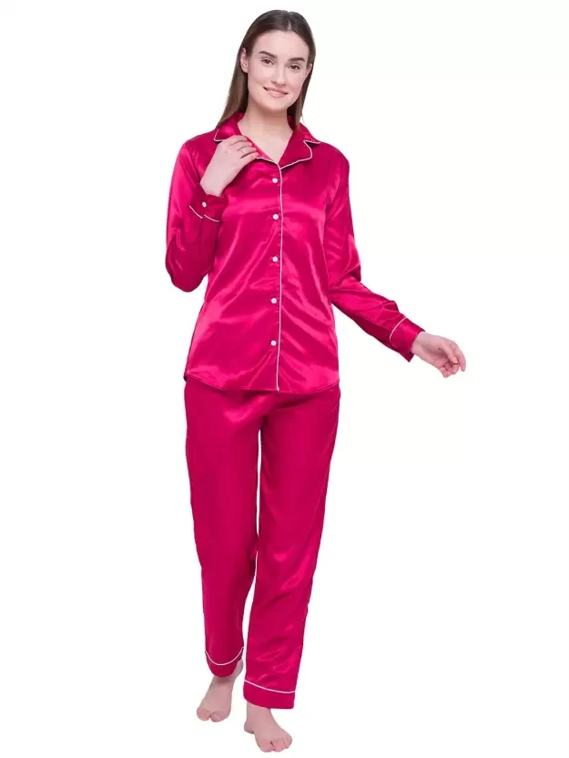 Visit the Wafatliotn Store Women's Classic Button Down Silk-Like Satin Pajamas Set Long Sleeve 2 Piece Sleepwear Soft Loungewear