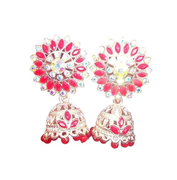 jhumki with golden alloy and brass with stones earings for women