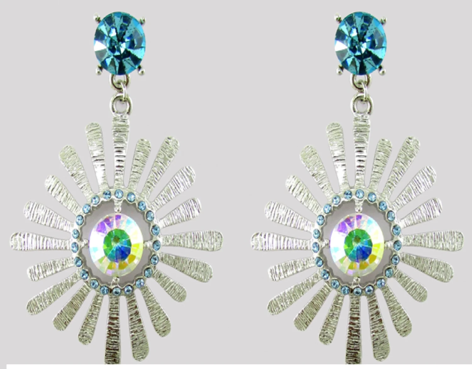 NEVI AAA Zirconia Crystals Copper Sun Round Western Black Electroplating Danglers Hanging Chain Earrings For Women & Girls (Blue Green)
