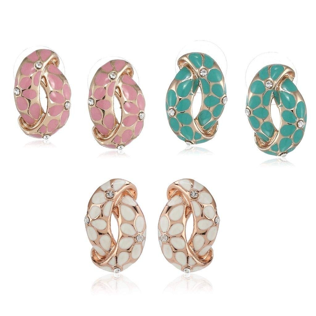Estele 24 Kt Gold Plated Earrings With Green Coloured Flower Print For Women