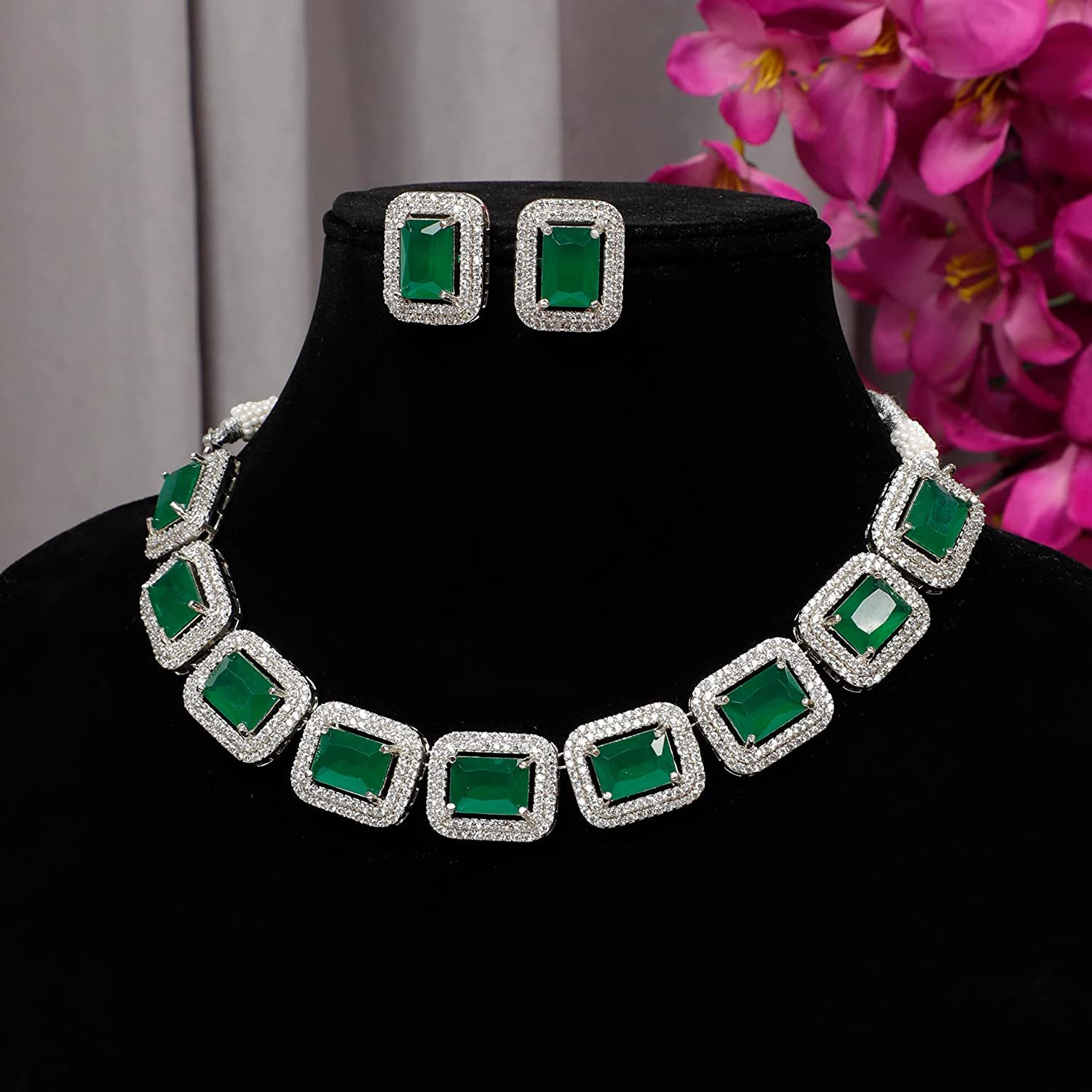 PADMAAY® Necklace choker set -Classic royal AD set-American diamond (Authentic Cubic zirconia)