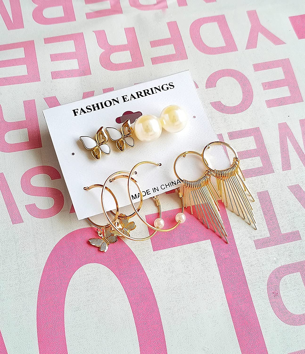 Combo of Pearl Gold Plated Stud Hoop Earrings Set for Girls & Women(Style-3) Metal Earring Set