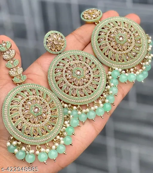 Gold-Toned Sea Green Circular Studs Copper Stud Earring