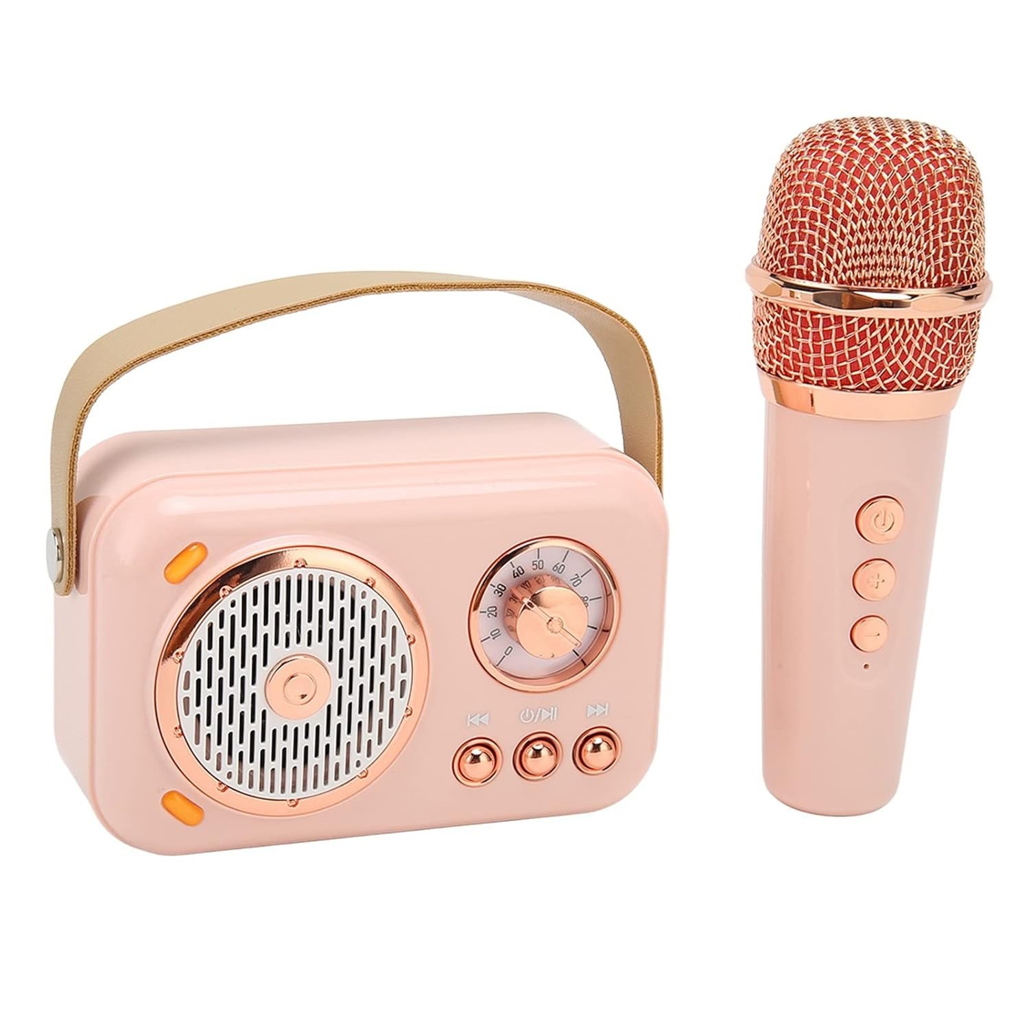 SpringFlora Mini Karaoke Machine, Portable Bluetooth Karaoke Speaker for Kids and Adults with Wireless Microphone, Small Karaoke System, Gifts for Boys Girls Christmas Birthday Party Gathering Pink