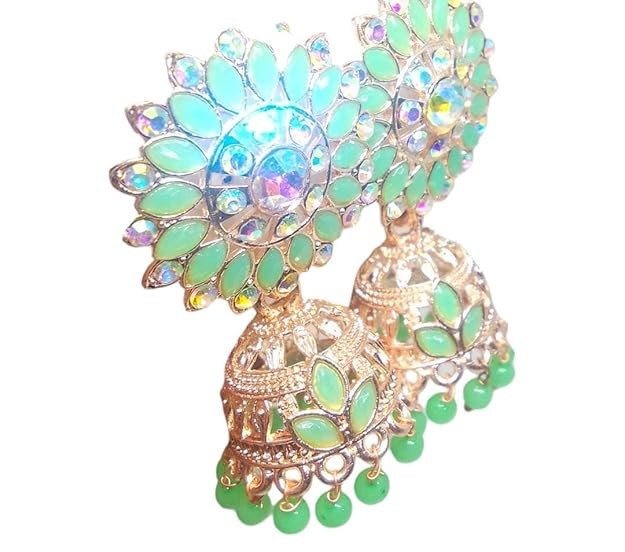 jhumki with golden alloy and brass with stones earings for women