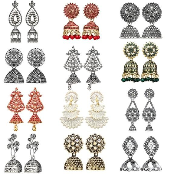 Fashion Frill Earrings For Women Floral Design Traditional Drop Earrings For Women Girls Love Gifts 12 Pair of Earrings