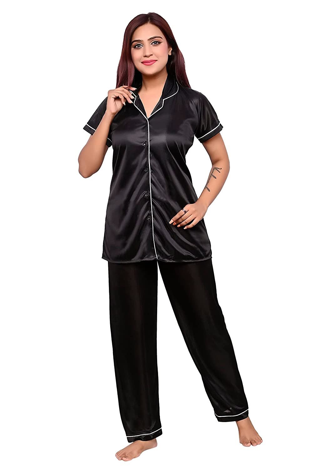 Boys Girls Satin Pajamas Button-Down Silk Pajamas 2 Pieces Sleepwear PJS Set for Kids Short Sleeve Casual Loungwear