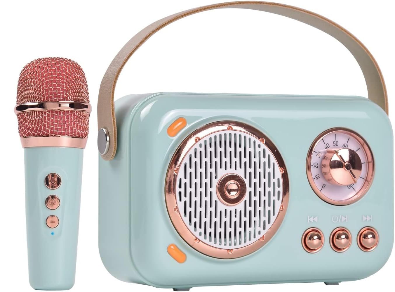 Jectse Karaoke Machine for Kids, Retro Style Mini Portable Bluetooth Speaker with Wireless Microphones, Bluetooth Karaoke Singing Machine System for Kids Adults Brand: Jectse