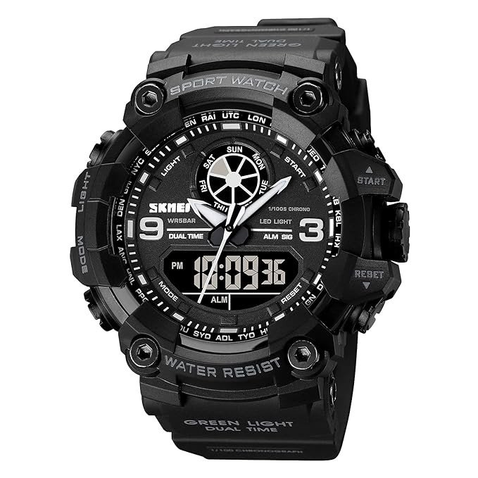 SKMEI Men's Digital Sports Wrist Watch LED Screen Large Face Electronics Military Watches Waterproof Alarm Stopwatch Back Light Outdoor Casual Black Watch