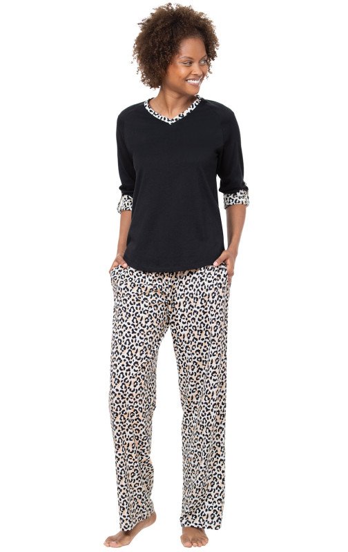 PajamaGram Pajamas for Women - Ladies Pajamas Sets, Black leopard print