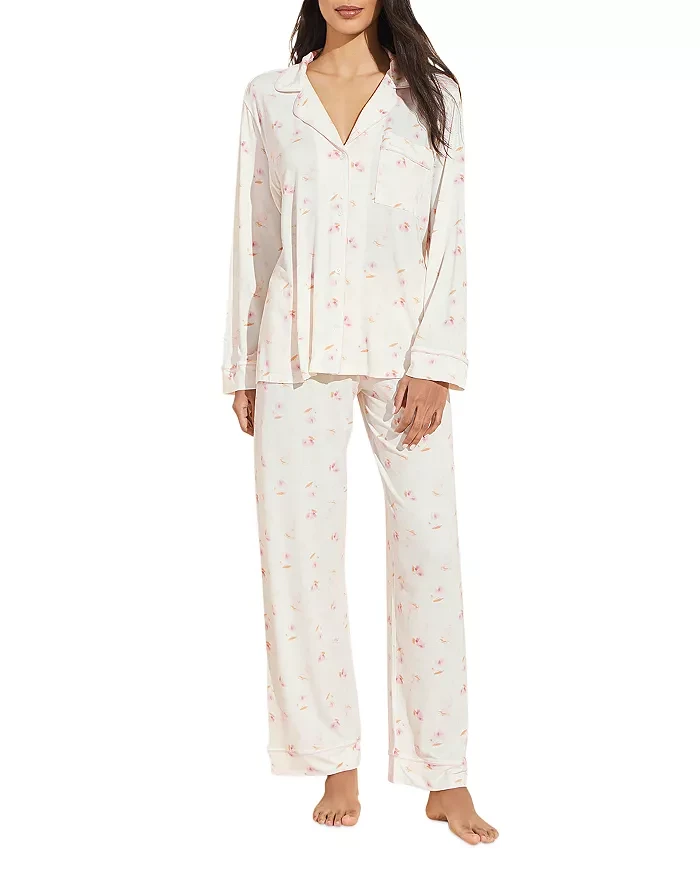Splendid Women's Button up Long Sleeve Top and Bottom Classic Pajama Set PJ