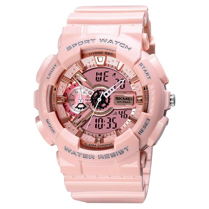 SKMEI Men's Digital Sports Watch, LED Square Large Face Analog Quartz Wrist Watch with Multi-Time Zone Waterproof Stopwatch
