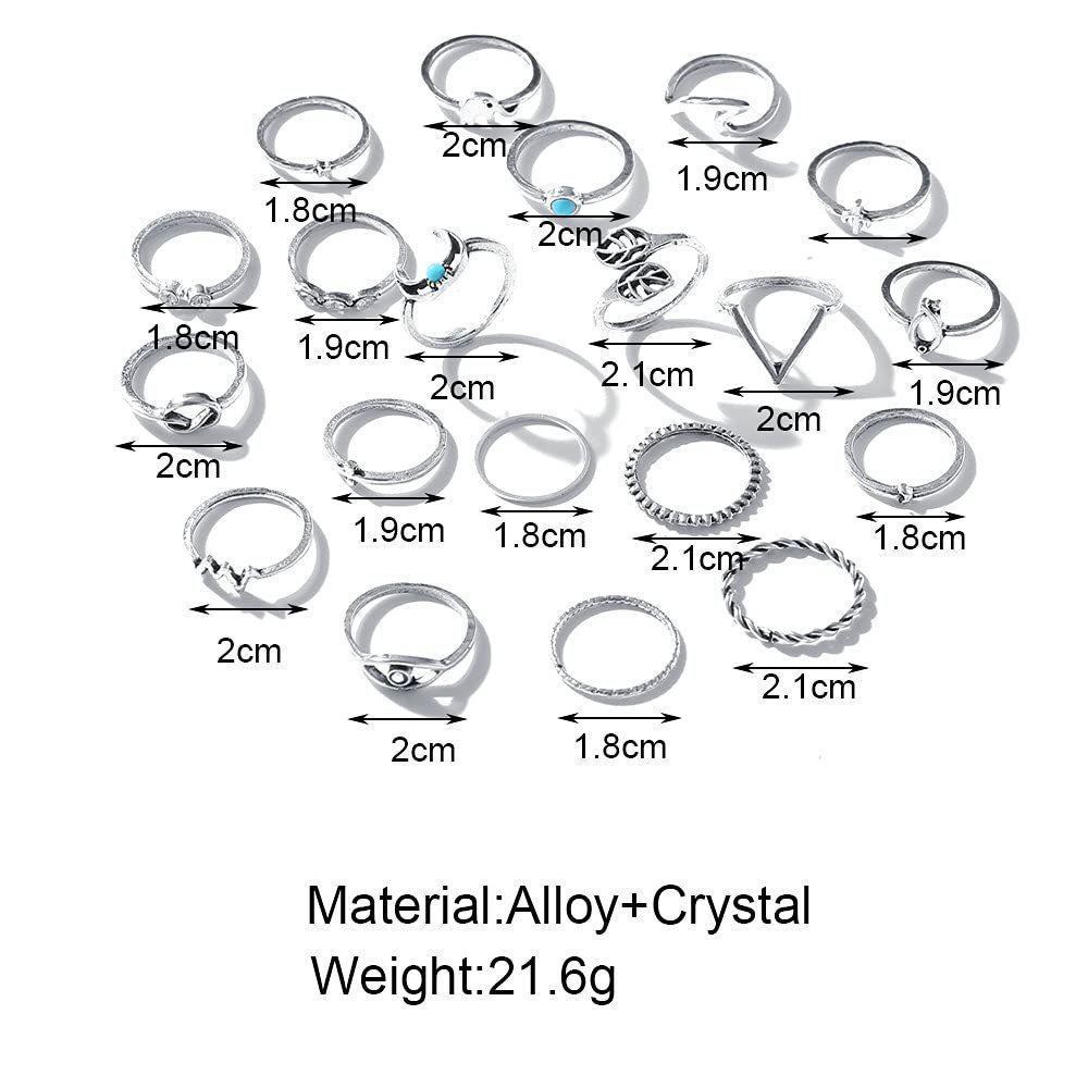Shining Diva Fashion Latest Stylish Metal Boho Midi Finger Rings for Women and Girls - Set of 19 (E12984r), Silver