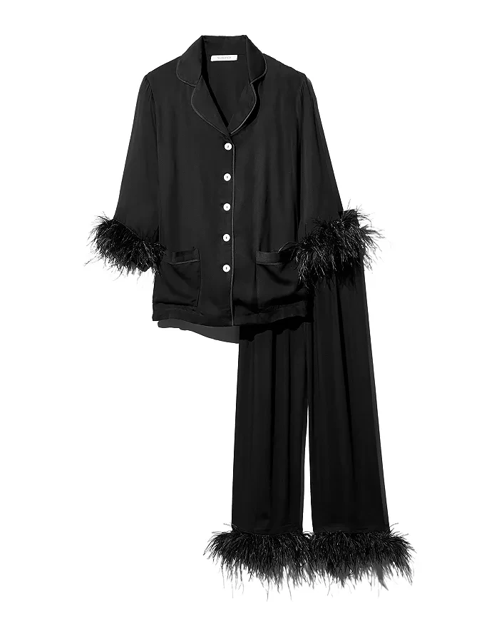 Swing Fashion Women's Roxy Elegant Festive Dress, Party Dress, Evening Dress, Cocktail Dress, Prom Dress, With Natural Feathers, Long Sleeve, Black, 42 (XL