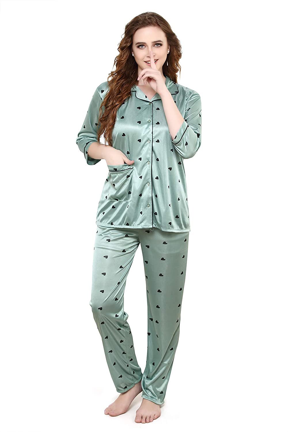 Women Shirt & Pyjama set Green Printed