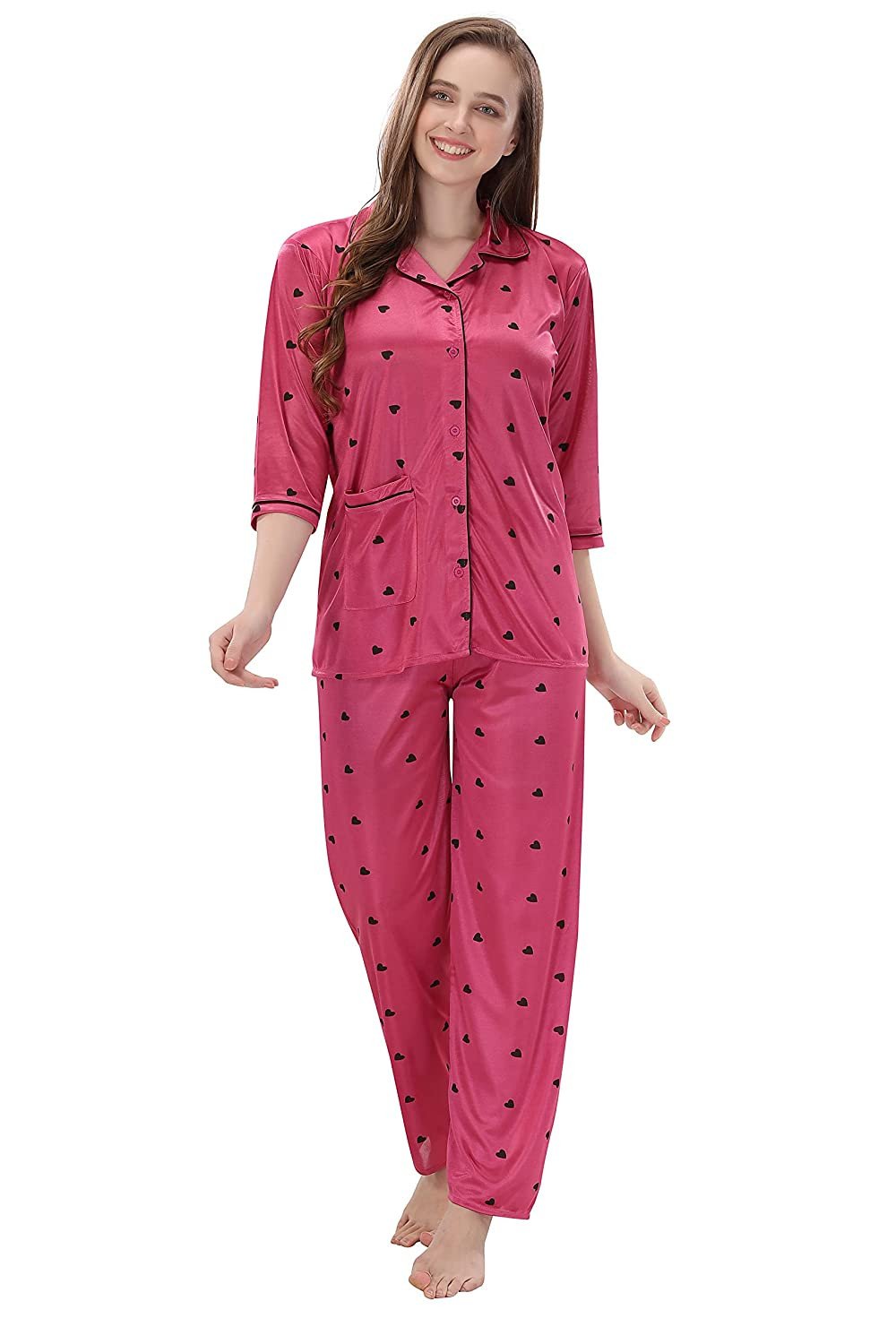 Brand: Generic Rayon Printed Night Suit Set for Women & Girls in Pink Color