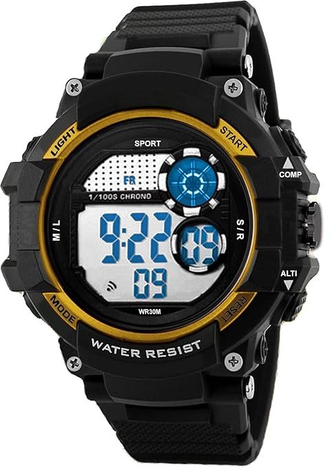 Time Up Digital Dial Backlight,Alarm,Stopwatch Sports Watch for Men-GSPORTS-X (Gold)