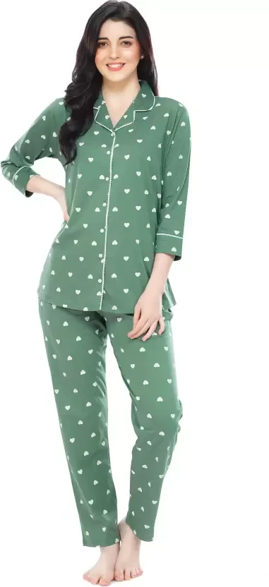 Thansmay Kleider Women's Star Printed Cotton Night Suit Set/Lounge Wear/Co-ord Set/Top & Bottom Set
