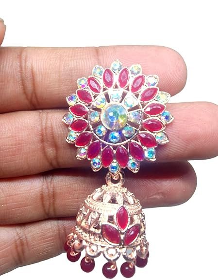 jhumki with golden alloy and brass with stones earings for women
