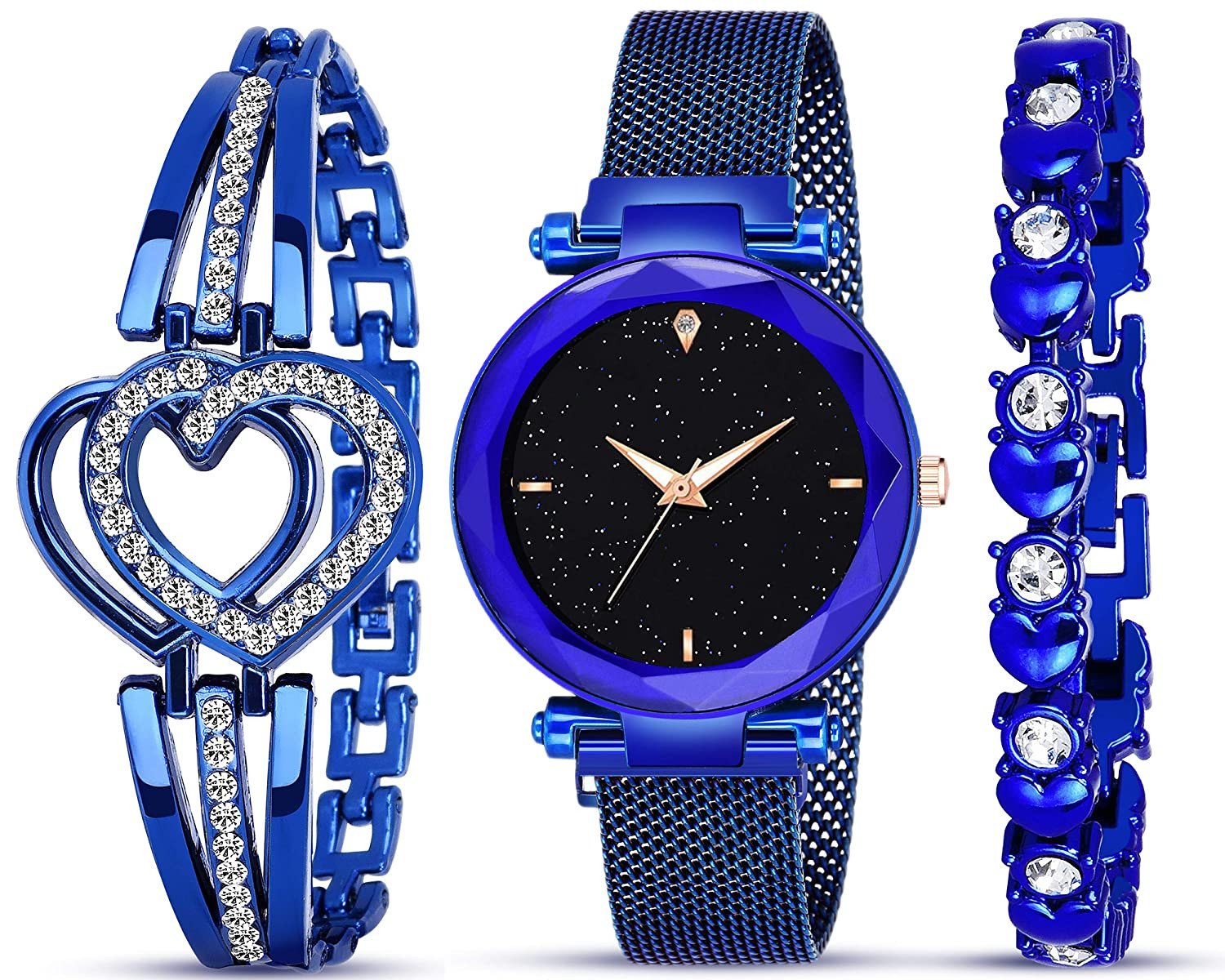 Magnet Strap Magnetic Girls Watch for Women 4point blue Magnetic Chain magnet strap mash hand watch girls watch for women gift blue Analog Watch - For Girls