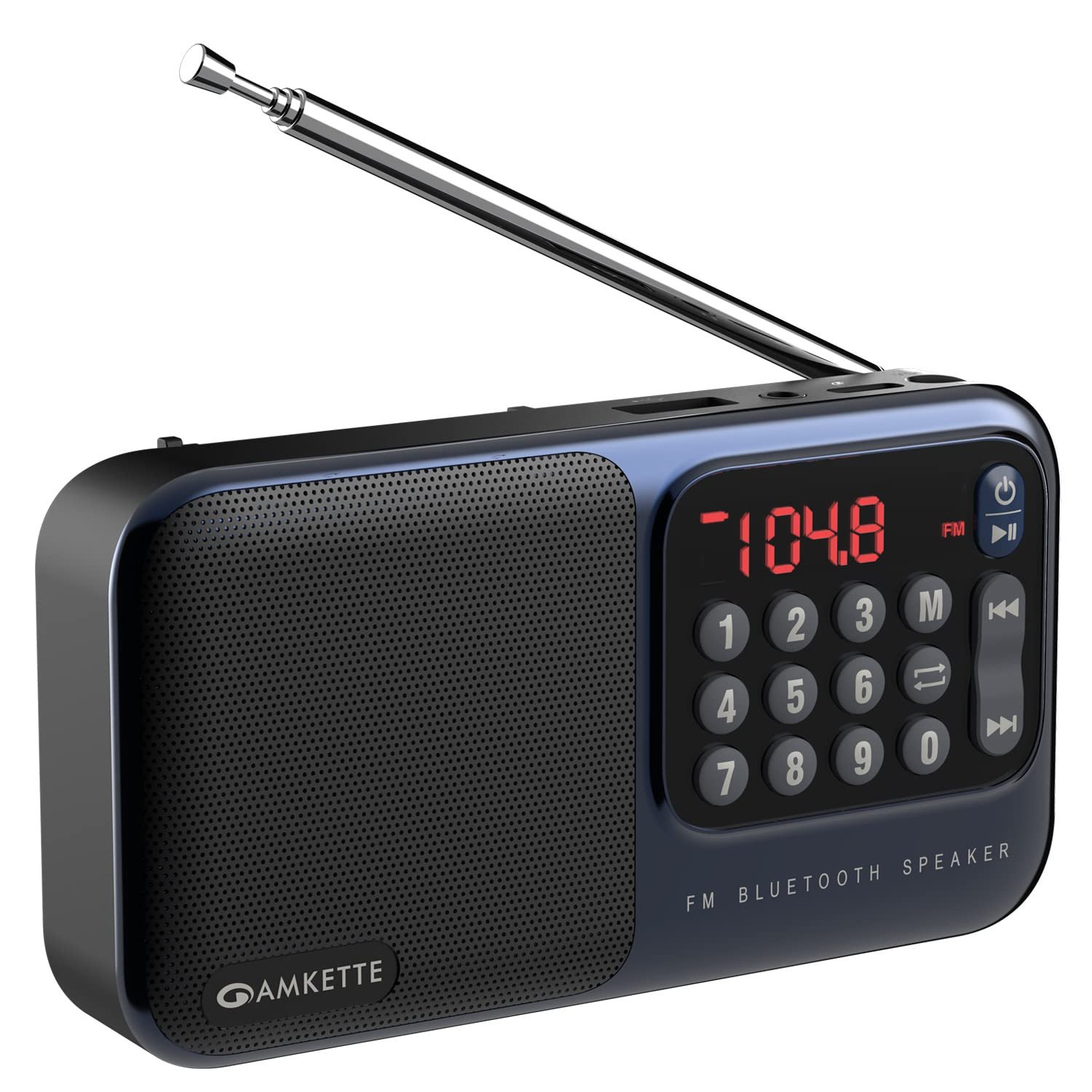 Amkette Pocket FM Radio Portable Multimedia Speaker with Powerful Torch | USB, AUX, and SD Card Input | 12 Hours Playback | External FM Antenna (Black)