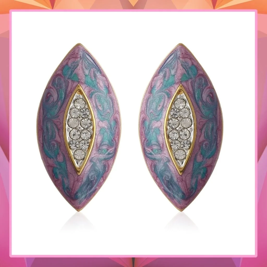 Estele 24Kt Gold And Silver Plated Oval Shaped Enamel Stud Earrings