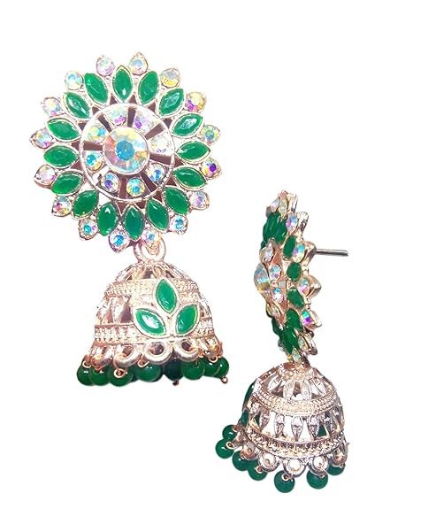 jhumki with golden alloy and brass with stones earings for women
