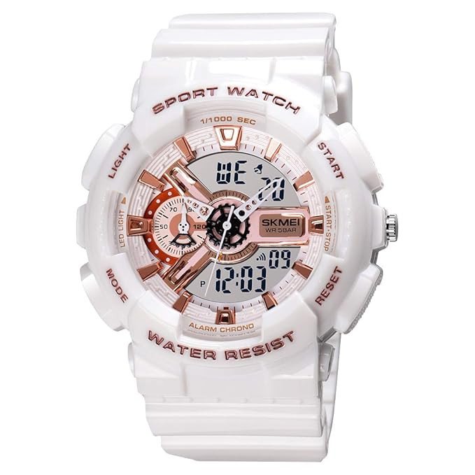 SKMEI Men's Digital Sports Watch, LED Square Large Face Analog Quartz Wrist Watch with Multi-Time Zone Waterproof Stopwatch