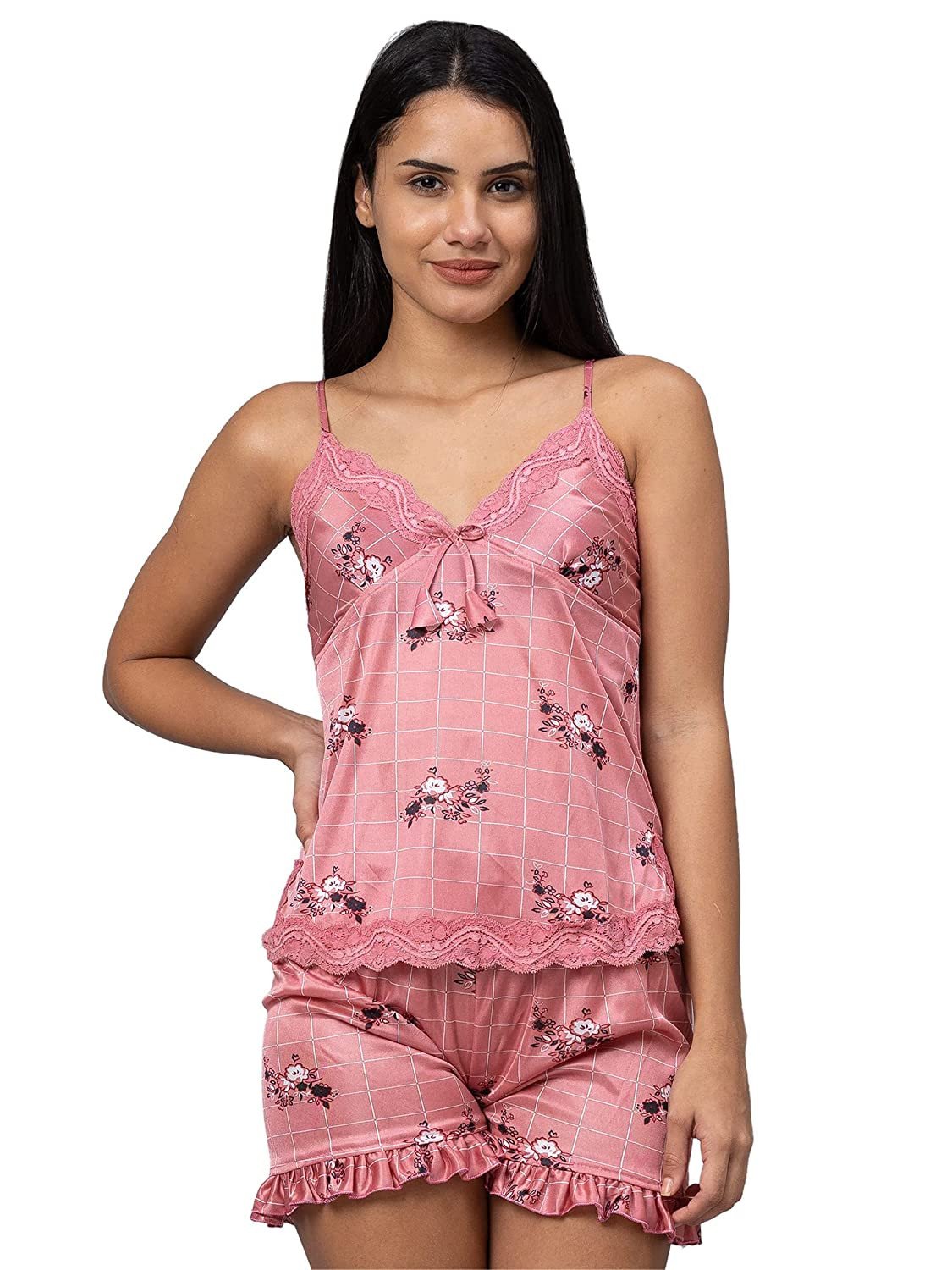 CAMEY Sleepwear Womens Chemise Nightgown Baby Doll Bridal Nightwear 2 Pcs Full Slip Lace Lounge Dress (855A9) Multicolour