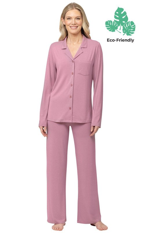 Solid Color Pink Women'S Long Sleeve Pajama Set With Pockets Homewear Bridesmaid Dresses